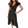 thumbnail image 1 of Women's Surplice Ruffled Cap Sleeve Zip Back Dress 100% Polyester Fabric Slit Detail Elegant Everyday Party Wear, 1 of 14