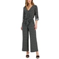 thumbnail image 1 of Women's Surplice Tab-Sleeve Jumpsuit Black Ivory L, 1 of 1