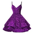thumbnail image 1 of Women's Suspender Evening Dress Sequined Dress Solid Color Banquet Small Dress, 1 of 2