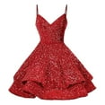 thumbnail image 1 of Women's Suspender Evening Dress Sequined Dress Solid Color Banquet Small Dress, 1 of 2