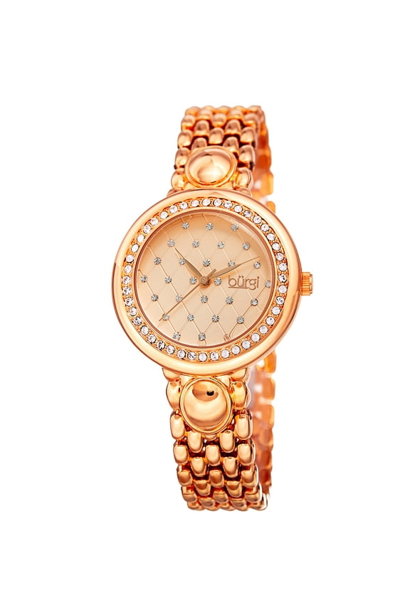 Women's Swarovski Crystal Diamond Patterned Elegant Rose-Tone Bracelet Watch