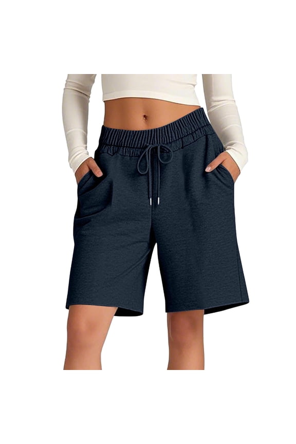 Women's Sweat Shorts Summer Fleece Elastic Waist Drawstring Shorts Lightweight Loose Fashion Athletic Running SweatShorts with Pockets