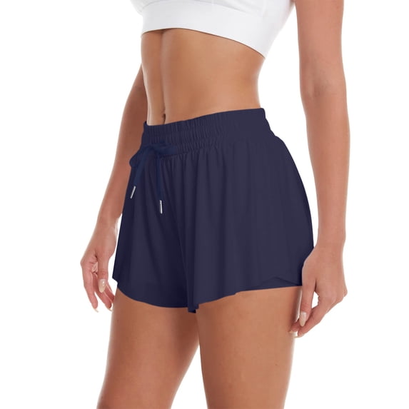 Women's Sweat Shorts with Liner Pockets Drawstring Quick Dry 2 in 1 Athletic Workout Flowy Sweatshorts (M, Navy)
