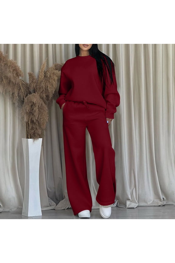 Women's Sweat Suit and Jogger Set Solid Color Casual Loose Sports Hoodie Pants