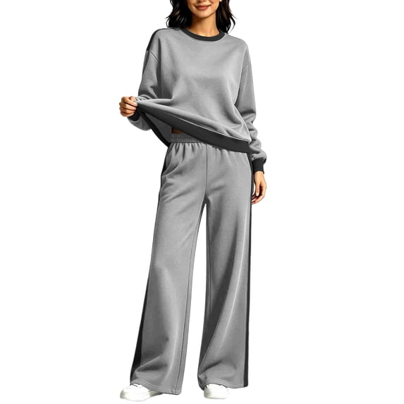 Women's Sweat Suits Plus Size Color Block Loose Pullover Sweatshirt Sweatpants Casual Set