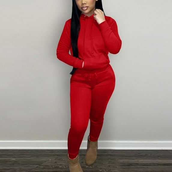 Women's Sweat Suits Plus Size Solid Color Sports Casual Comfortable Fashion Plus Velvet Drawstring Hooded Two-piece Set