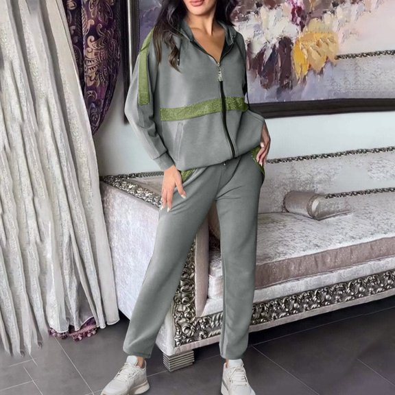 Women's Sweat Suits Plus Size Spring Solid Color Combination With Casual Long Sleeve Trousers Hoodie Set