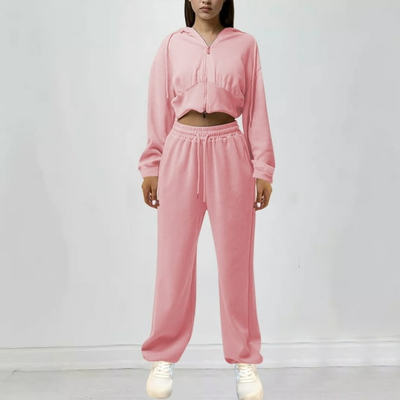 Women's Sweat Suits Two-Piece -Ladies Sweatsuits Sets Solid Color Comfortable Casual Fashion Temperament With Hoodie Hoodie Pants Two-piece Suit