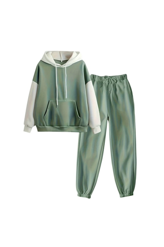 Women's Hooded Jogger Set Sweatsuit Pockets Long Sleeve Sweatshirt & Elastic Waist Joggers Pants 2-Piece Athletic Style