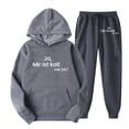 thumbnail image 1 of Women's Sweat Suits and Joggers Sets Plus English Printed Pocket Drawstring Sweatpants Long Sleeve Hooded Sweatshirt Set, 1 of 2