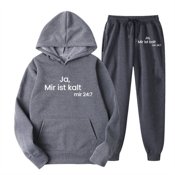 Women's Sweat Suits and Joggers Sets Plus English Printed Pocket Drawstring Sweatpants Long Sleeve Hooded Sweatshirt Set