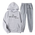 thumbnail image 1 of Women's Sweat Suits and Joggers Sets Plus English Printed Pocket Drawstring Sweatpants Long Sleeve Hooded Sweatshirt Set, 1 of 2