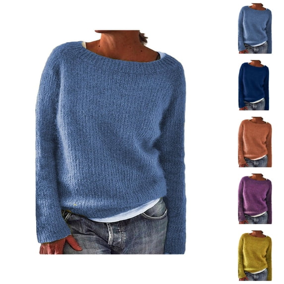 Women’s Sweater, Boat Neck Lightweight Pullover Knit Top, Retro Long Sleeve Fall Winter Fashion Clothing