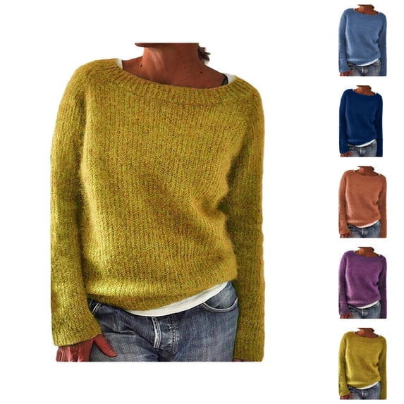 Women’s Sweater, Boat Neck Lightweight Pullover Knit Top, Retro Long Sleeve Fall Winter Fashion Clothing