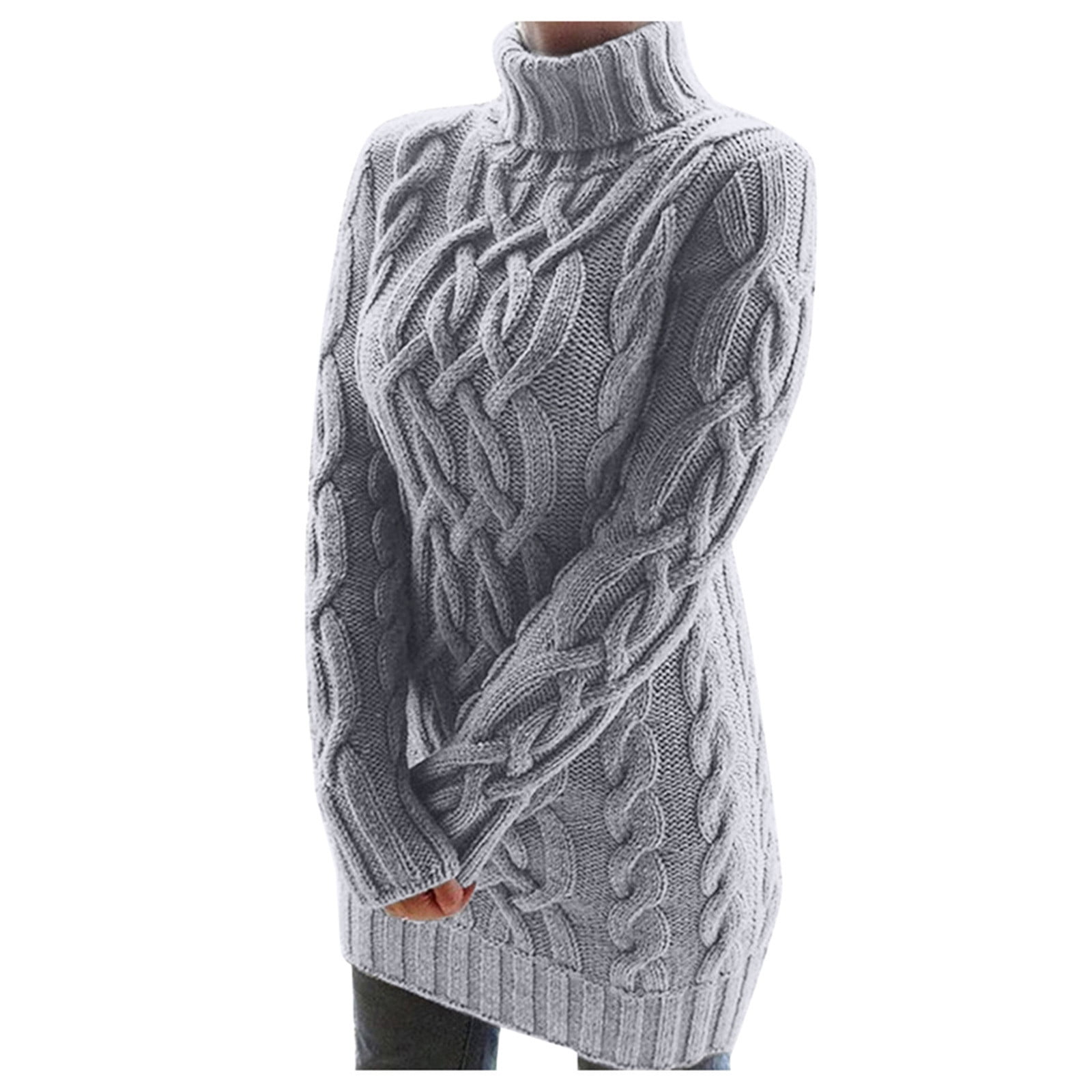 Women's Sweater Cable Knitted Long Sleeve Turtleneck Knitted Mini Dress Casual Slim Fall Knitwear