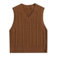 thumbnail image 1 of Women's Sweater Cable Knitted Sleeveless Solid Basic Casual V Neck Vest Plus Size Cozy Sweaters, 1 of 2