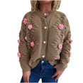 thumbnail image 1 of Women's Sweater Cardigan 3D Floral Long Sleeve Ribbed Knit Cardigan Sweaters V-Neck Button Down Coat Outwear, 1 of 5