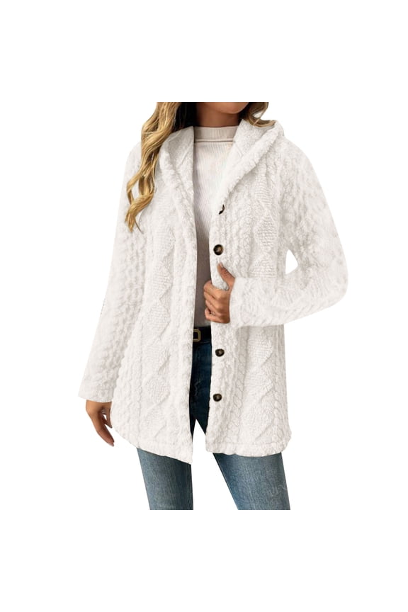 Women's Sweater Cardigan,Reversible Fleece Knit Open Front Button Down Casual Long Sleeve Oversized Hooded Warm Outerwear Winter Coat