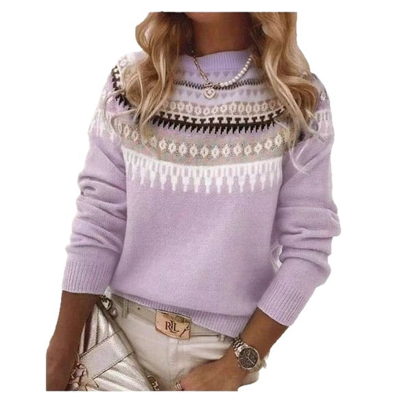 Women's Sweater Casual Vintage Crew Neck Knitted Sweater Cute Graphic Fall Fashion Pullover Jumper Tops, 2XL