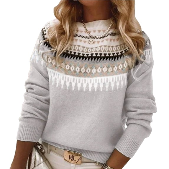 Women's Sweater Casual Vintage Crew Neck Knitted Sweater Cute Graphic Fall Fashion Pullover Jumper Tops, XL