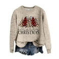 thumbnail image 1 of Women's Sweater Christmas Leopard Print Xmas Tree Long Sleeve Crew Neck Loose Fit Knitted Fall Clothes Outfits, 1 of 2