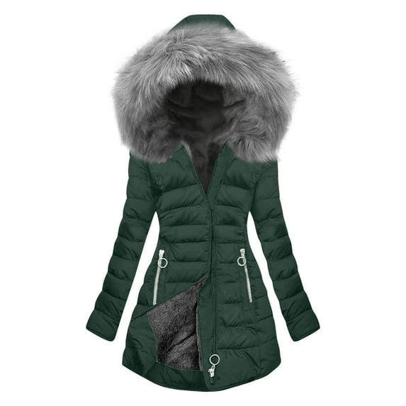 Women's Sweater Coat Women Thicken Warm Winter Coat Hood Down Parka Fleece Fur Outdoor Overcoat Long Jacket Outwear(S)