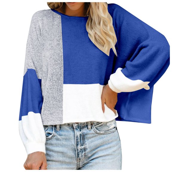 Women's Sweater Color Block Long Sleeve Crew Neck Cropped Going Out Lightweight Sweaters