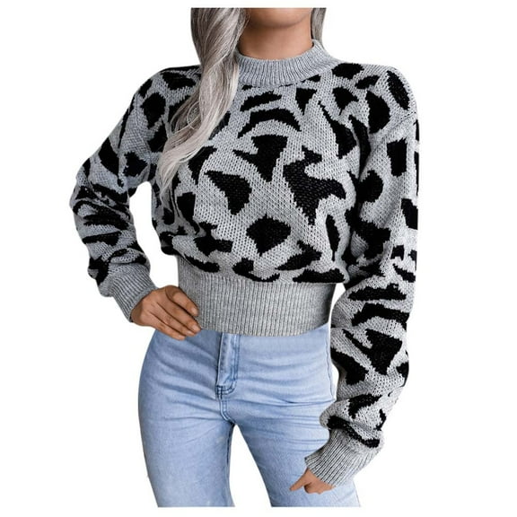 Women's Sweater Color Block Long Sleeve Slim Cropped Thermal Knitted Cozy Sweaters