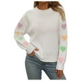 thumbnail image 1 of Women's Sweater Colorful Heart Print Long Sleeve Knitted Crew Neck Commute Fall Clothes Outfits, 1 of 1