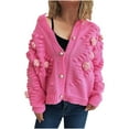 thumbnail image 1 of Women's Sweater Crew Neck Floral Button Down Long Sleeve Cable Knit Cardigan Pink S, 1 of 5