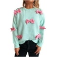thumbnail image 1 of Women's Sweater Crewneck Long Sleeve Solid Knit Loose Pullover with Bow Green L, 1 of 5