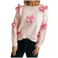 thumbnail image 1 of Women's Sweater Crewneck Long Sleeve Solid Knit Loose Pullover with Bow Pink S, 1 of 5