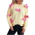 thumbnail image 1 of Women's Sweater Crewneck Long Sleeve Solid Knit Loose Pullover with Bow Yellow S, 1 of 5