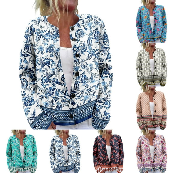 Women's Sweater Cute Fun Printing Sweater Fall And Winter Long Sleeve Knitted Sweater for Fall Winter Floral Motifs,Royal Blue,S