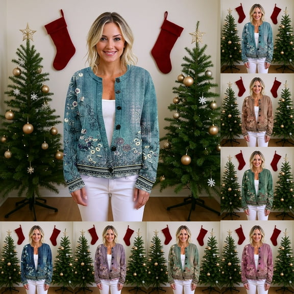 Women's Sweater Cute Fun Printing Sweater Fall And Winter Long Sleeve Knitted Sweater for Fall Winter Garden Themes,Blue,M