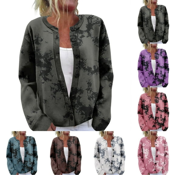 Women's Sweater Cute Fun Printing Sweater Fall And Winter Long Sleeve Knitted Sweater for Fall Winter Retro Vibes,Coffee,L