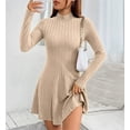 thumbnail image 1 of Women's Sweater Dress 2025 Fall Lightweight Long Sleeve Mock Neck A Line Fit and Flare  Knit Short Dresses, 1 of 7