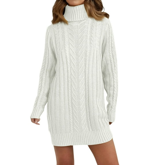 Women's Sweater Dress Autumn Winter New Slim Knit Dress Turtleneck Cable Pattern Long Sleeve Knitted Gown Dress