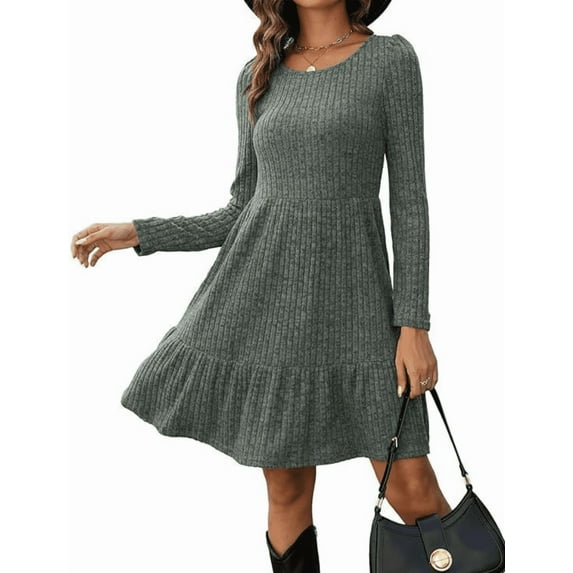 Women's Sweater Dress Fall Knit Crew neck Pullover Dresses Casual Long Sleeve High-elasticity base skirts for autumn and winter