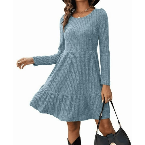 Women's Sweater Dress Fall Knit Crew neck Pullover Dresses Casual Long Sleeve High-elasticity base skirts for autumn and winter