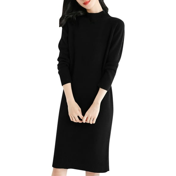 Women's Sweater Dress Half Turtleneck Knitted Solid Color Large Basin Design for Stylish Casual Wear Women Fall Fashion