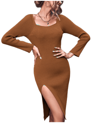 Ladies Loose Long Sleeve Maxi Dresses Women Casual Slit Winter Sweatshirt  Dress