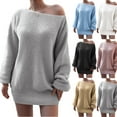 thumbnail image 1 of Women's Sweater Dress Knit Dress Long Sleeve Off Shoulder Solid Color Casual Winter Dress for Loungewear,Black,L, 1 of 7
