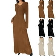 thumbnail image 1 of Women's Sweater Dress Knit Dress V-Neck Long Sleeve Single Breasted Button Elegant Maxi Dress for Spring Fall Casual,Black,L, 1 of 6