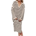 thumbnail image 1 of Women's Sweater Dress， Long Sleeve Striped Knit Dress with V Neck， Casual Fall and Winter Dress， Comfortable Acrylic Dress, 1 of 7