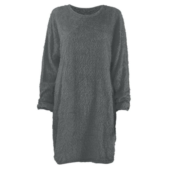 Women's Sweater Dresses Knee Length Cream Mini Dress Trendy Plus Size Long Sleeve Crewneck Pullover Sweater Dress