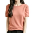 thumbnail image 1 of Women's Sweater Elegant Short Sleeve V Neck Knitted Summer Solid Basic Fall Winter Clothes, 1 of 1