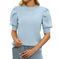 thumbnail image 1 of Women's Sweater Fall 2026 Puff Short Sleeve Solid Basic Casual Knitted Slim Summer Fall Winter Clothes Blue S, 1 of 4
