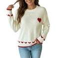 thumbnail image 1 of Women's Sweater Fall 2026 Valentine's Day Hear Love Print Knitted Long Sleeve Neck Warm Sweaters White, 1 of 9