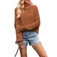 thumbnail image 1 of Women's Sweater Fall Crew Neck Batwing Sleeve Pullover Sweaters Brown XL, 1 of 7